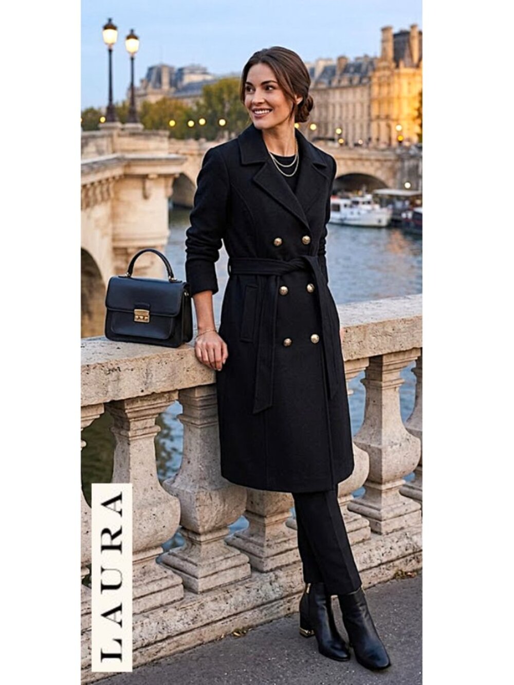 LAURA - Double-Breasted Wool-Blend Coat - Picture 2 of 13